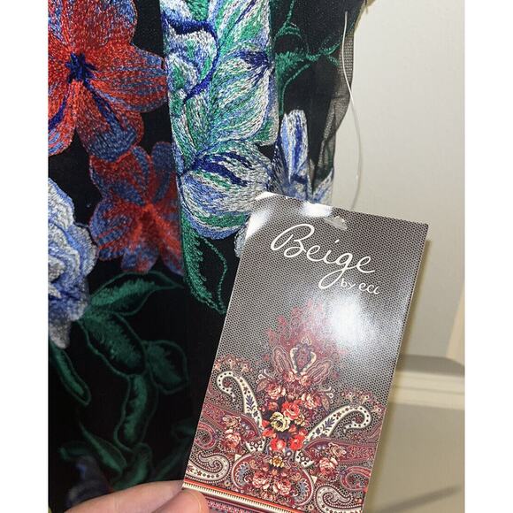 Beige by ECI Black Floral Embroidery Sleeveless‎ A-Line Dress Size XL, New - Picture 4 of 6